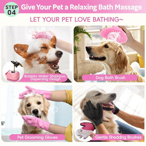 2TRUL 13pcs Dog Brush for Shedding Bath Grooming Kit with Pet Nail Clipper and File - Dog Bath Brush Cat Grooming