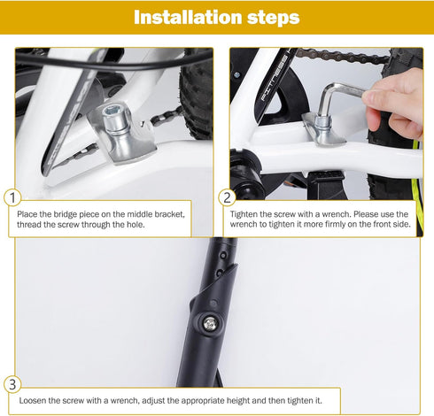 SEISSO Kids Bike Kickstand, Adjustable Center Mount Aluminum Alloy for 18/20/22 Inch Wheel Mountain/Road Bikes