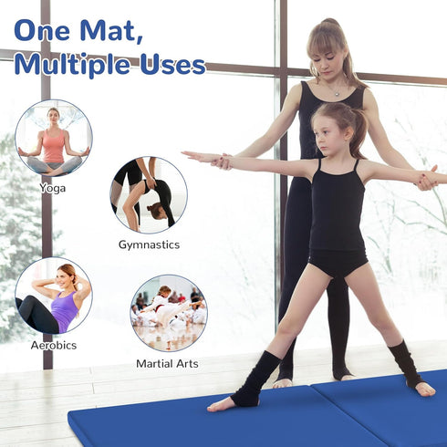 2 6 MMA, GYMAX Exercise Mat, FT x FT Bi-Fold with Carry Handles, Thick Home Workout Floor Mat for Gymnastics, Tumbling