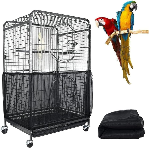 ASOCEA Extra Large Bird Cage Cover, Universal Nylon Mesh Seed Catcher Guard for Parrot, Macaw, Lovebird