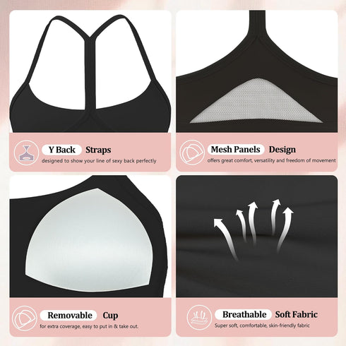 2 Pack Racerback Sports Bras - Padded Yoga Workout Tops with Mesh Panel