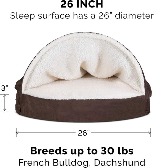 Furhaven 26" Round Memory Foam Dog Bed for Medium/Small Dogs, Removable Washable Cover, Espresso