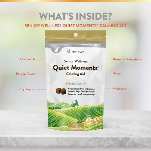 65 NaturVet Quiet Moments Calming Aid Dog Supplement, Helps Promote Relaxation, Reduce Stress, Storm Anxiety, Motion