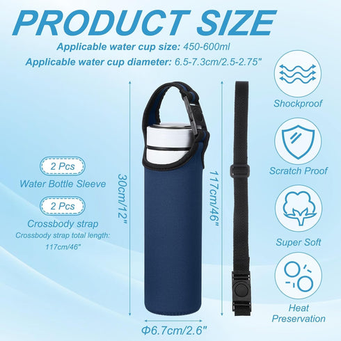 2pcs 15.5-20oz 2 uxcell Neoprene Water Bottle Sleeve, Insulated Water Glass Bottle Carrier Bag Collapsible Drink Bottle