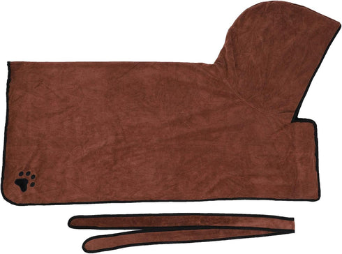 Dam Skerisi Water Absorbent Bathrobe for Dogs and Cats, Wearable Hooded Drying Bath Towel with Belt, Brown, Durably