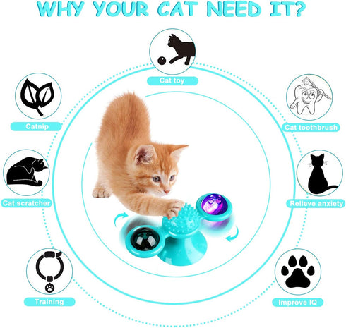 GBSYU Interactive Windmill Cat Toys with Catnip : Cat Toys for Indoor Cats Funny Kitten Toys with LED Light Ball