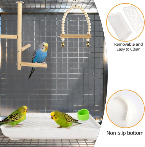 Dmnnlp 4 1 In Bird Playground Stan with Large Tray, Food Bowl, Wooden Bird Play Stand and Swing, Play Gym & Accessories