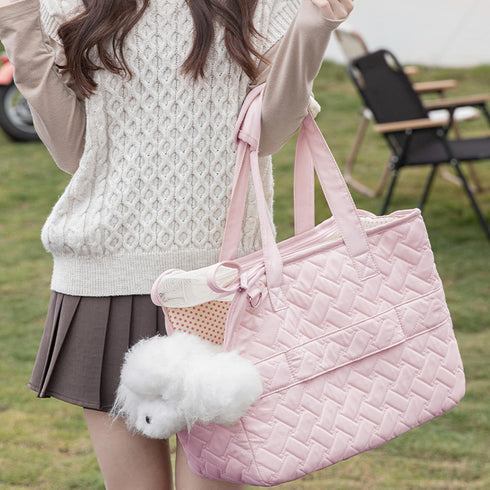 Cat Carrier Small Dog Handbag, Large Cat/Puppy Carrier Bag with Multiple Pockets, Breathable Mesh, Travel Tote (Pink)