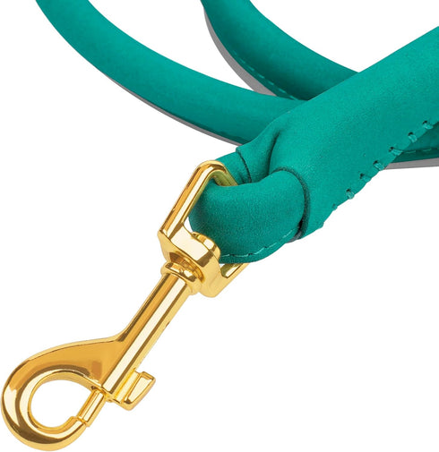 OOOPSDOGGY 6ft Reflective Rolled Leather Dog Leash - Soft Lead for Small Medium Large Dogs, Heavy Duty Rope (Teal,