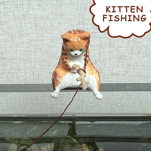 Kawaii Miniature Resin Cat Ornaments, Creative Aquarium Decoration, DIY Cat Fishing Ornament