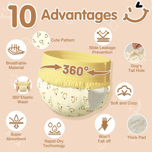 FurVeluxia 360Stretchy Period(S,60PCS) Dog Diapers Female, Pull It Up Disposable Puppy Diapers with Waist,Super