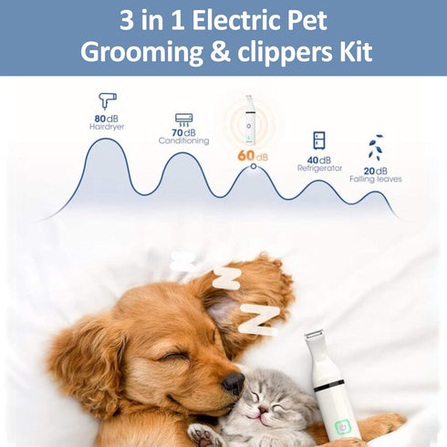 Luxuz 3-in-1 Trimmer, Trimmer Dog & Cat Grooming Kit, Rechargeable Quiet Pet Clippers with Nail Grinder & Paw Cordless