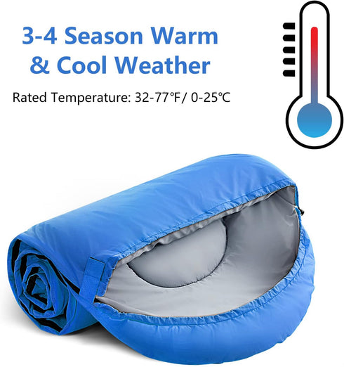 Sleeping Bags for Adults, Kids & Girls - Lightweight Waterproof Sleeping Bag for 3-4 Seasons Hiking, Camping