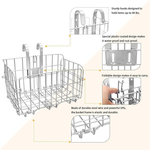 HOMEE Folding Rear Bike Basket Wire Mesh Fold-Up Detchable Front Bag Rear Hanging Bike Basket Bicycle Bag Cargo Rack for Mountain Bike Accessories Bike Frame Basket 1 Pack