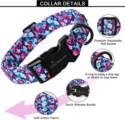 ARING PET Summer Dog Collar, Adjustable Lightweight Cotton Collars with Quick Release Buckle for Small Medium Large Dogs