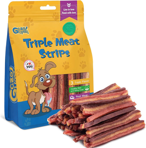 gazeupon Soft Dog Jerky Treats for Large Dogs, Triple Flavored Meat Strips,
