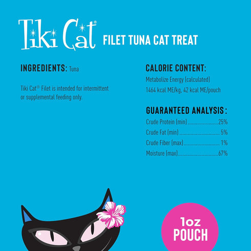 Tiki Cat Filet, All Natural Tuna, High Moisture Non-GMO Wet Cat Food Topper, 1 oz Pouch, Pack of 12