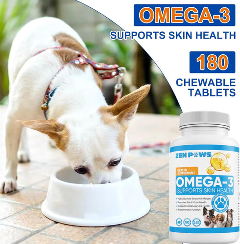 Omega 3 Fish Oil for Dogs, 180 Count Tablet Treats for Shedding, Skin Allergy, Itch Relief, Joint Health, Salmon Oil,
