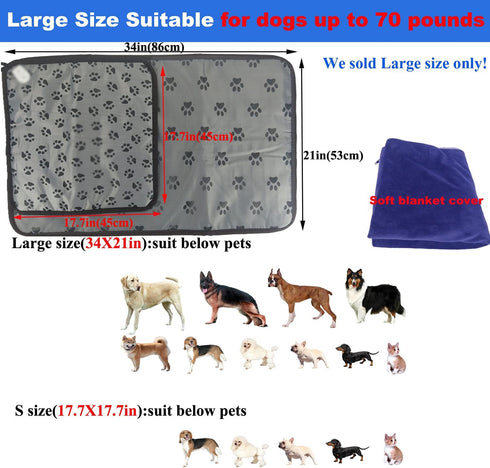 Pet Heating Pad for Large Dog Cat, Heated Bed 34" x 21", Soft Washable Cover, Electric Heating Pad