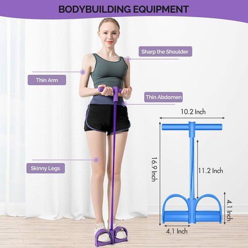 Pedal Resistance Band, 4-Tube Elastic Sit Up Bands for Body Training, Yoga Stretching, and Slimming (Pink)