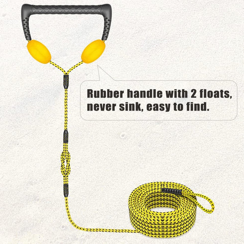 SELEWARE Water Ski Rope, Soft Rubber Handle with 2 Floats, 2 Section Boat Tow Rope, 4000 lbs Capacity