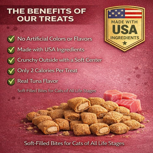 Generic 9 oz (Packaging Tuna Cat Treats Crunchy Soft Filled Bites - Training Treats for Indoor Cats Kittens - Low