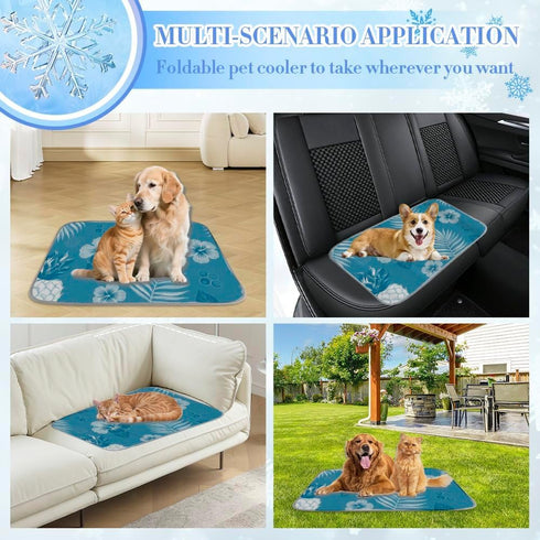 Generic 28" X22" Dog Cooling Mat Indoor Ice Silk Rabbit Mat Pineapple Palm Motif Pet Cooling Bed Washable Cool Pet Pad