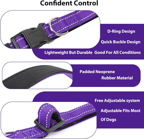 Padded Reflective Dog Collar with Soft Neoprene, Quick Release Basic Collars for Large Dogs, Purple Girl