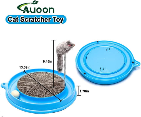 3 1 AUOON Cat Scratcher Toy with Ball Track - in Interactive Cat Toy, Cat Scratch Pad with Cat Ball Toy and Plush Cat