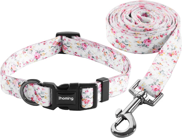 Ihoming Dog Collar and Leash Set for Medium Dogs, Floral Sky Design for Daily Outdoor Walking & Training