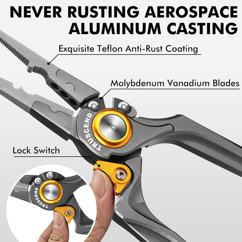 TRUSCEND Lockable Handy Fishing Pliers, Ergonomical Handle, Corrosion Resistant Fishing Tool