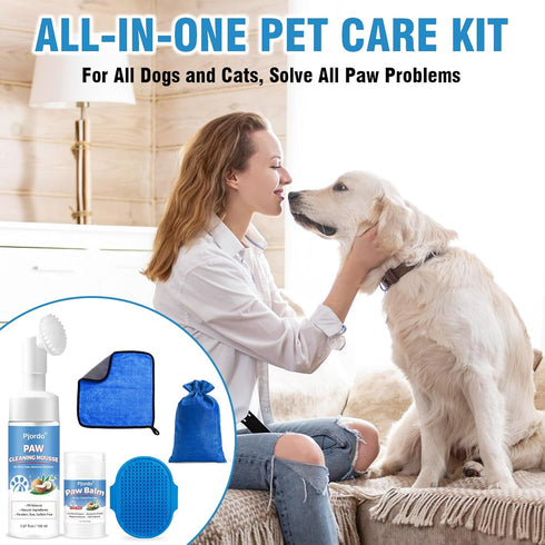 Dog Paw Cleaner Kit - No-Rinse Foaming Cleanser, Paw Balm for Dry Cracked Paws & Nose, Pet Foot Washer