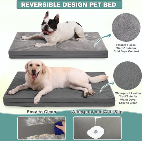 Vonabem Waterproof Dog Beds for XL Large Dogs, Washable with Removable Cover, Orthopedic Foam Pet Bed, Anti-Slip 42 inch