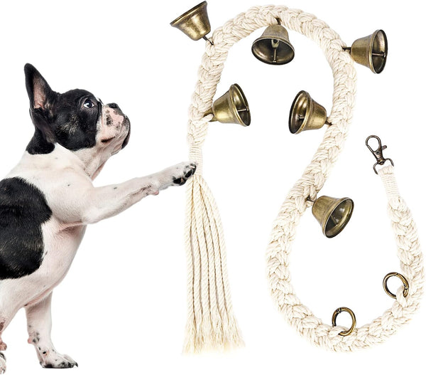 Handwoven Dog Bell for Potty Training, Adjustable Door Bell with 6 Extra Loud Bells for Dogs