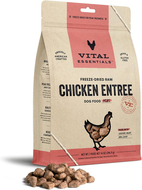 Vital Essentials Freeze Dried Raw Dog Food, Chicken Nibs Entree, 14 oz
