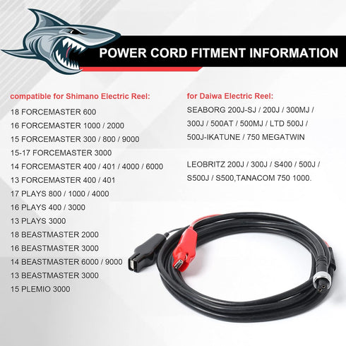 LICHIFIT Power Cord Cable Battery Connecting Line, Double Connectors 3M for Daiwa/Shimano Electric Fishing Reels