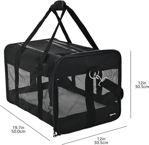22 19.7Lx12Wx12H Amazon Basics Airline Approved Soft-Sided Mesh Pet Travel Carrier with Shoulder Strap, Removable