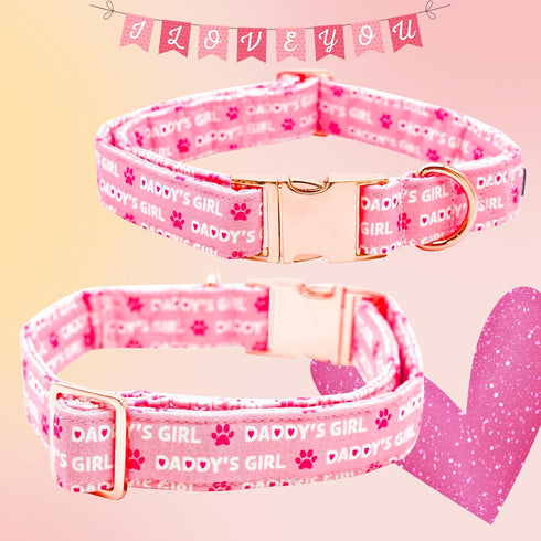 Lionheart glory Valentine's Day Dog Collar, Pink Hearts Adjustable Heavy-Duty Collars for Small Cute Female Pets