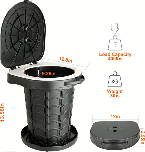 Boreeman 400lbs, Portable camping Toilet, Foldable and Height Adjustable, Load Capacity with Carrying Handle, Perfect