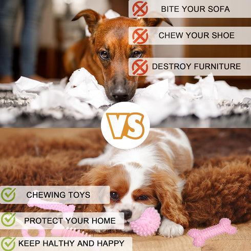 Puppy Toys 6 Pack | Cute Pink Chew Toys for Puppies | Soft Durable Interactive Teething Toys for Small Dogs