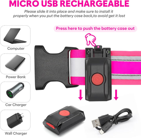 LED Running Belt, USB Rechargeable High Visibility Waistband Safety Light for Running, Cycling, and Walking