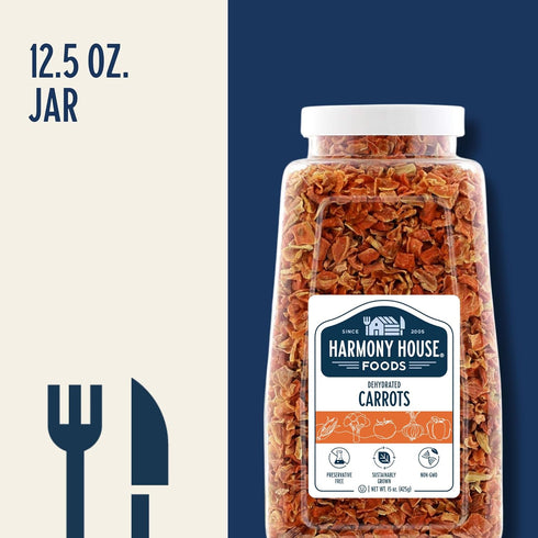 Backpacking, 15 Harmony House Foods Dehydrated Diced Carrots - Air Dried Vegetables for Soup and Cooked Dishes, Great