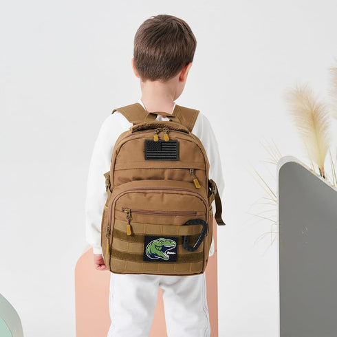 Kids Tactical Backpack, Army Molle Bookbag Military Boys Backpack for School, Outdoor, Camping, Brown