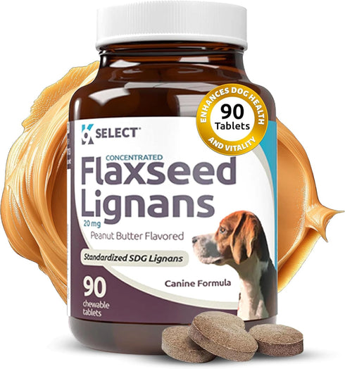 K9 Select Concentrated Flaxseed Lignans for Dogs, 20mg 90 Tablets, Peanut Butter Flavored Chewable