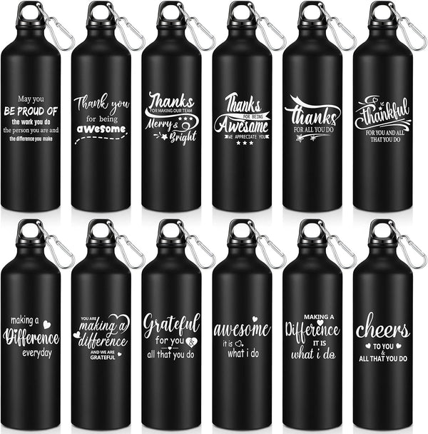 Gejoy 12 Pcs Lightweight Aluminum Water Bottle 24 oz - Thank You Appreciation Gifts for Employee Coworker Team