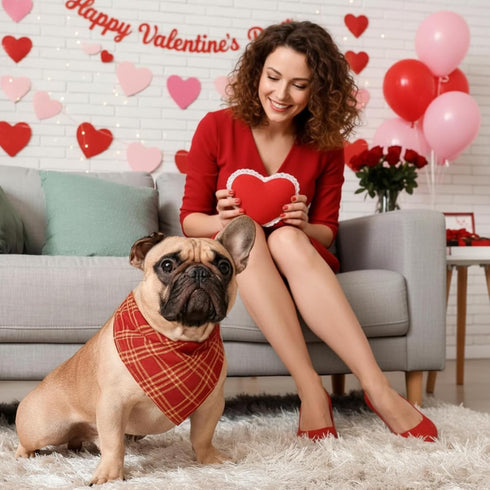 Weewooday 50 Pets(31.5 21.7 21.7 Inch) Pcs Valentine's & St. Patrick's Day Dog Bandanas Bulk Red & Green Plaid Bandanas
