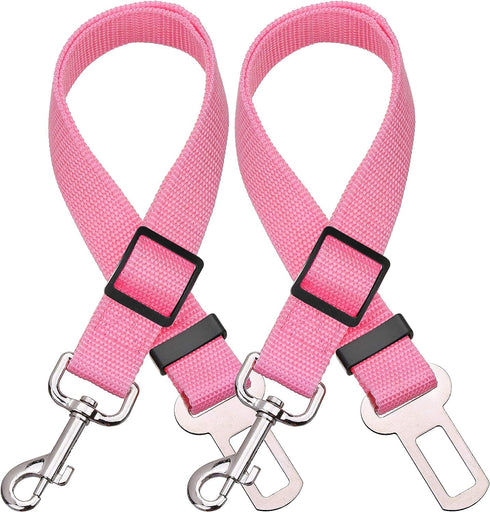 Elisel 2 Packs Adjustable Length Pet Dog Cat Car Seat Belt, Pet Accessories for Dogs Cats (Pink)