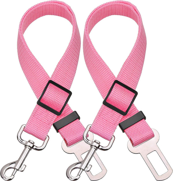 Elisel 2 Packs Adjustable Length Pet Dog Cat Car Seat Belt, Pet Accessories for Dogs Cats (Pink)