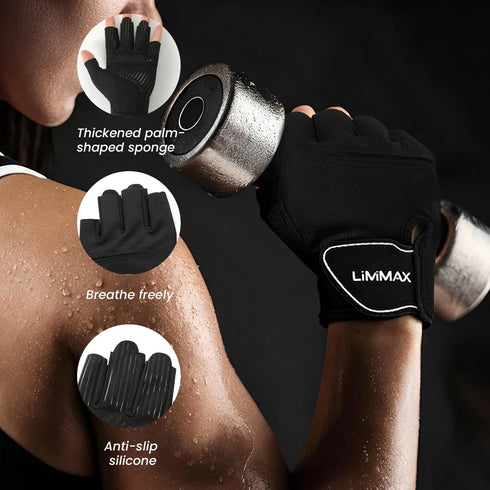 LiMiMAX Workout Gloves for Women & Men, Breathable Half Finger Gym Gloves with Non-Slip Padded Palm, Lightweight