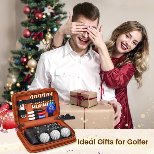 YOREPEK Golf Accessories Kit for Men, Leather Case Set with Balls, Tees, Divot Knife, Rangefinder